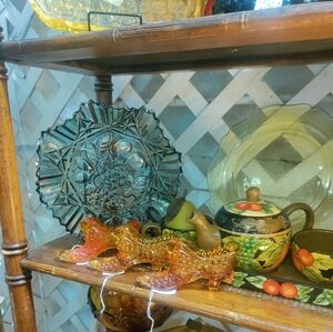 Fenton Glass Art with Amber and Blue Tones